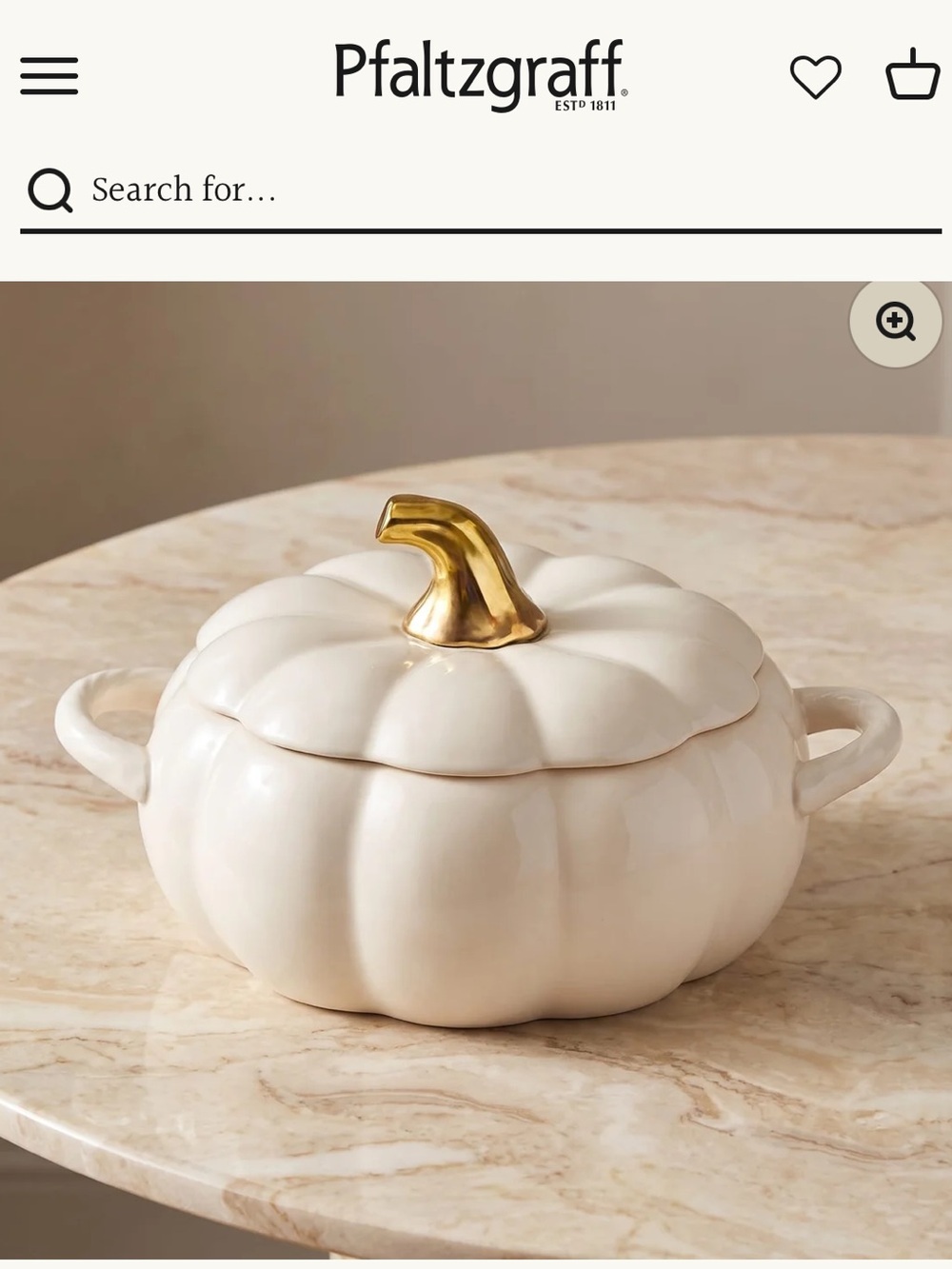 NWT Pfaltzgraff Cream Pumpkin-Shaped Covered Casserole with Gold Stem Accent